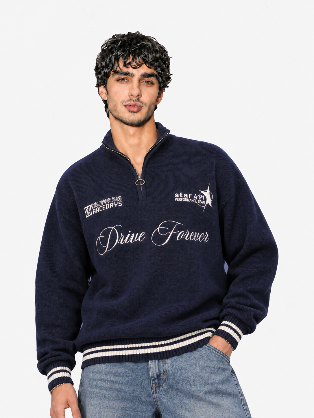 Navy Embroidered Sweater