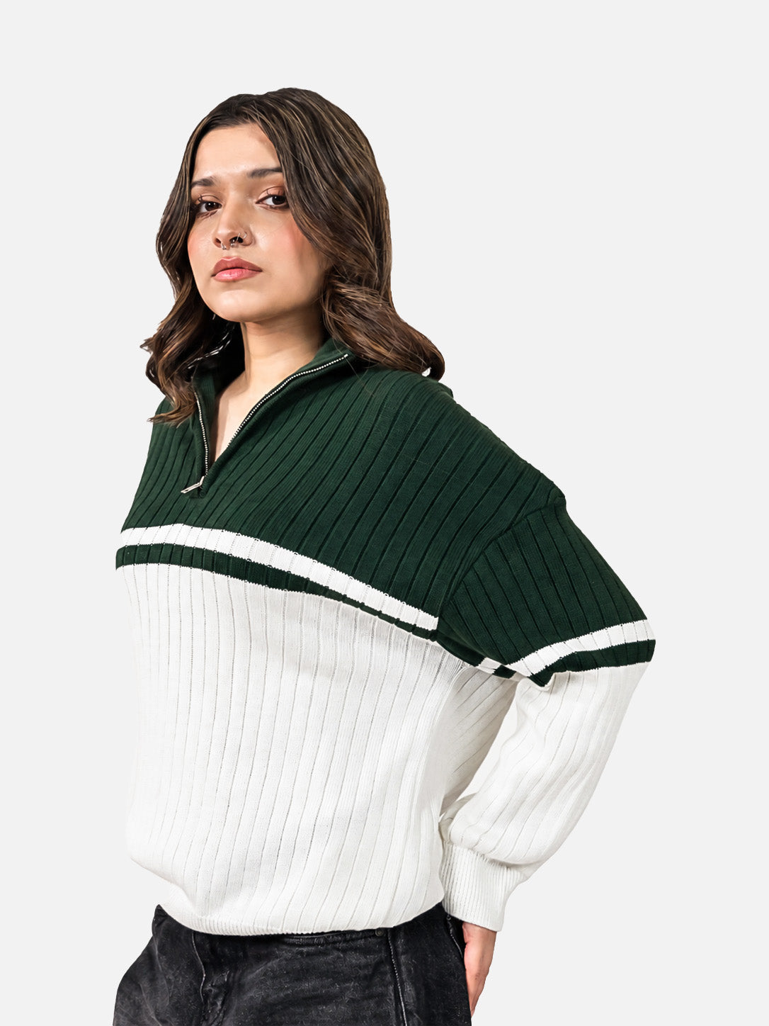 Green & Off White Sweater
