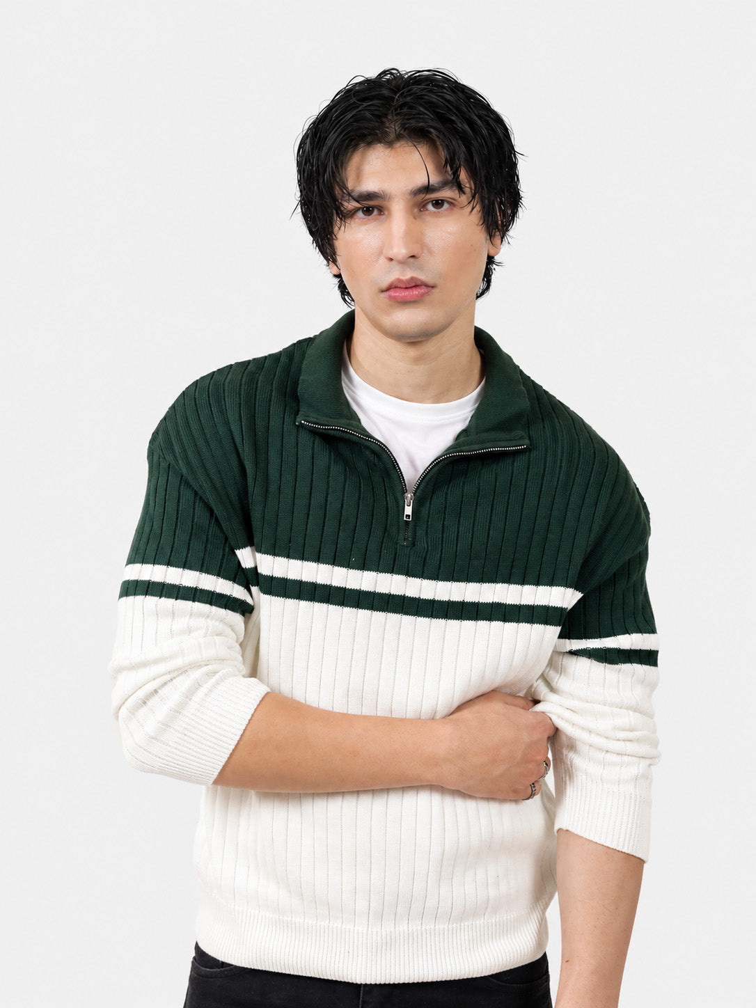 Green & Off White Sweater