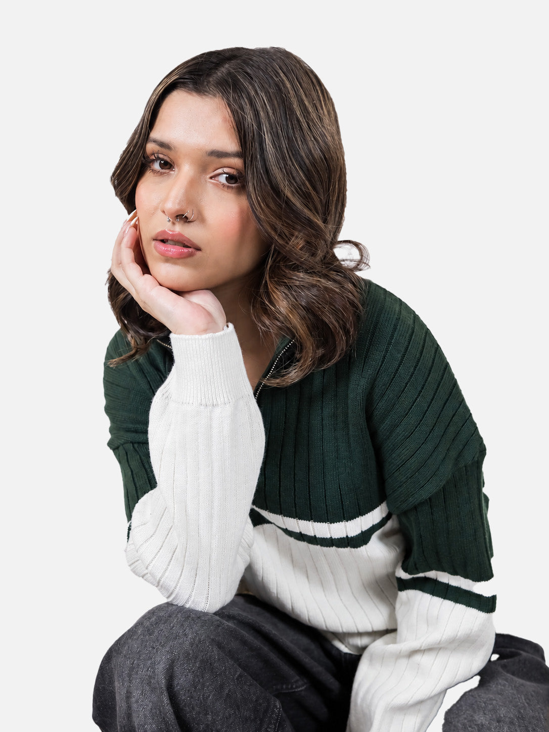 Green & Off White Sweater
