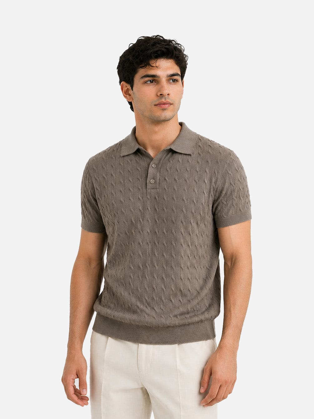 Brown Cable Knit Polo
