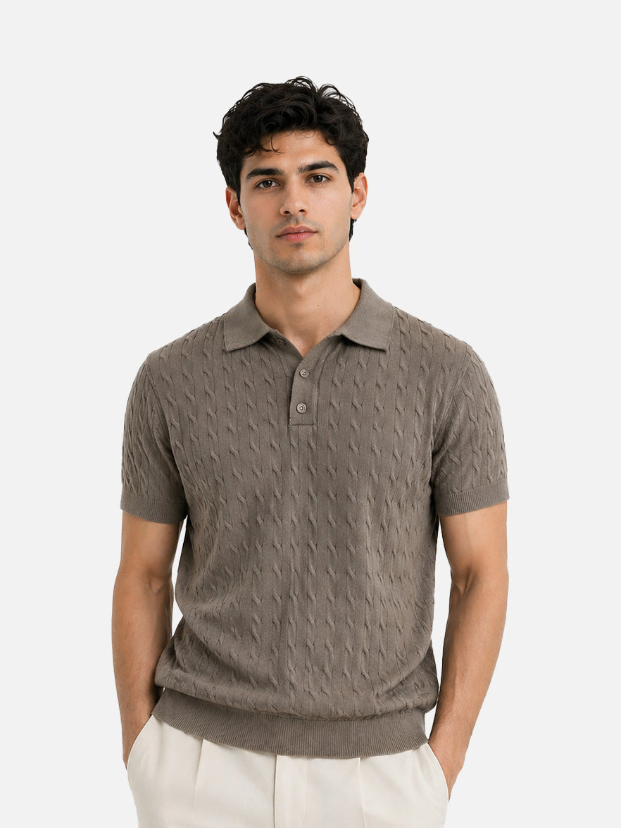 Brown Cable Knit Polo