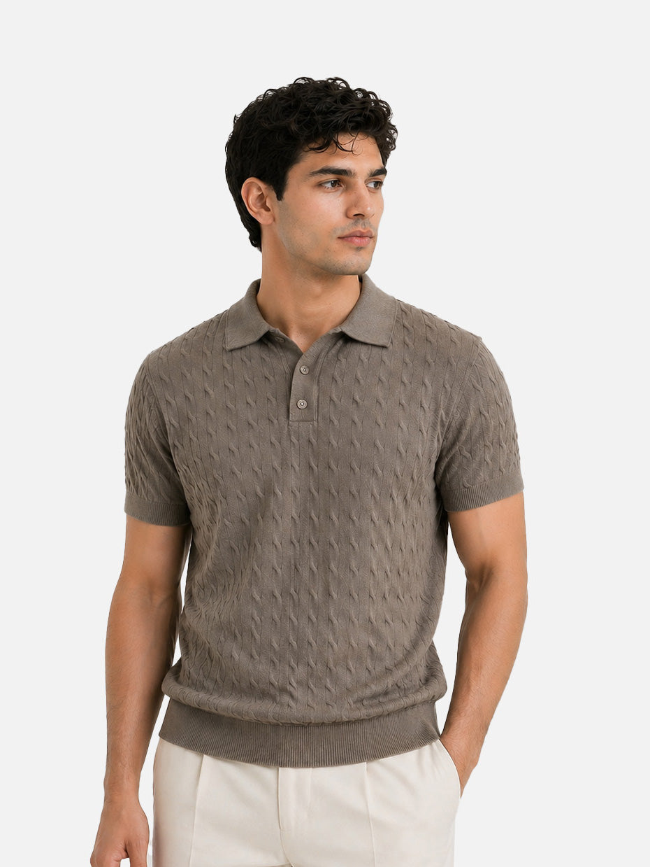 Brown Cable Knit Polo