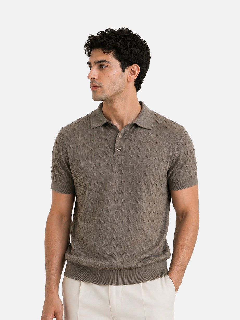 Brown Cable Knit Polo