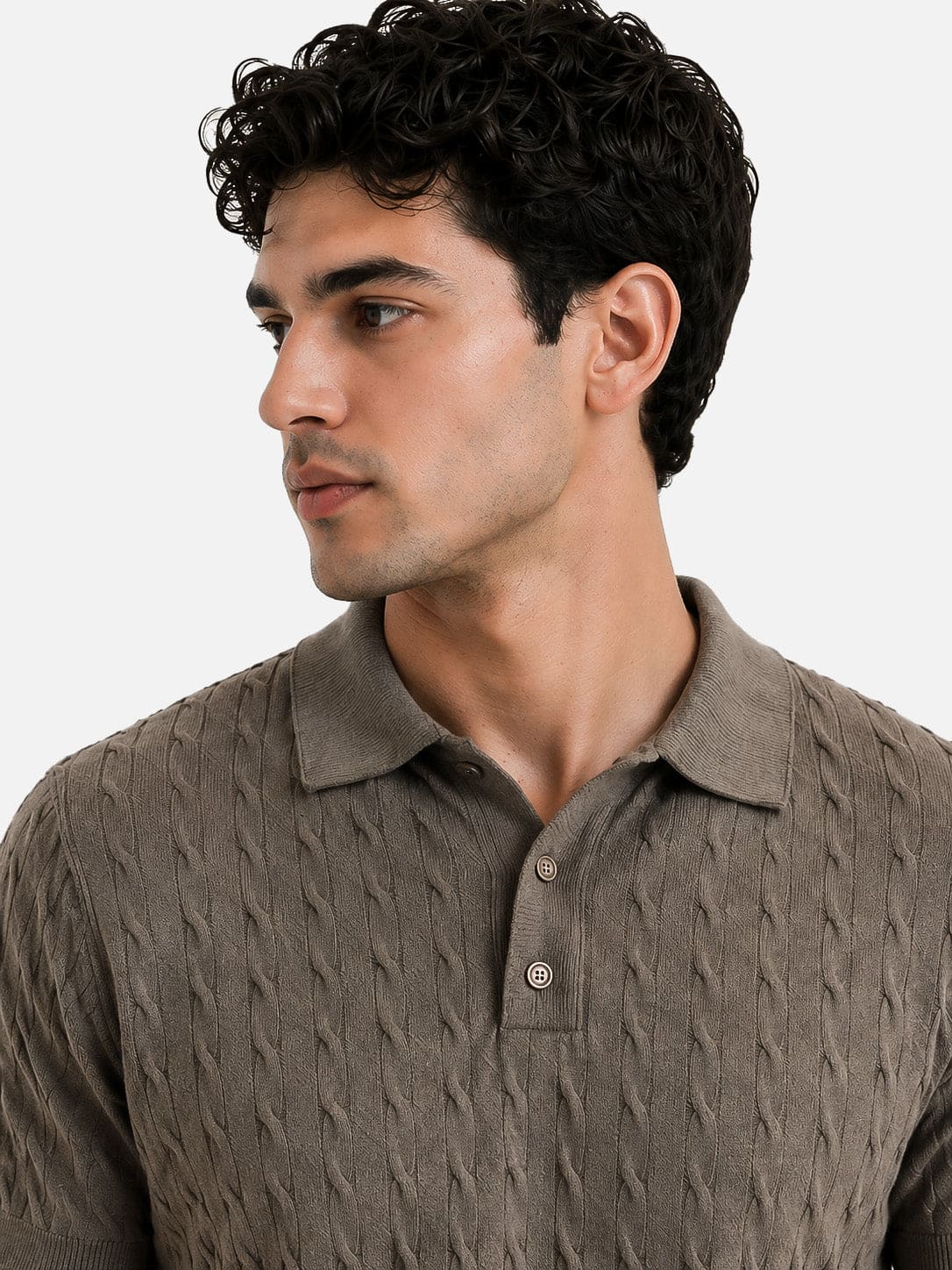Brown Cable Knit Polo