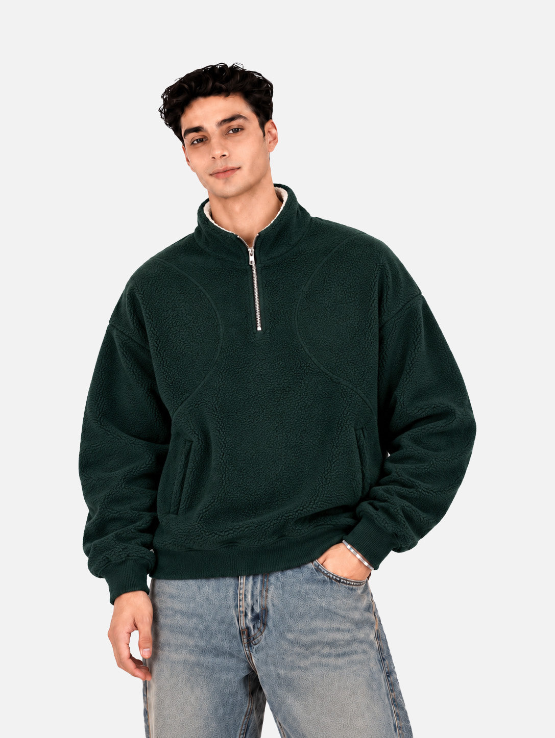 Green Sherpa Half Zipper