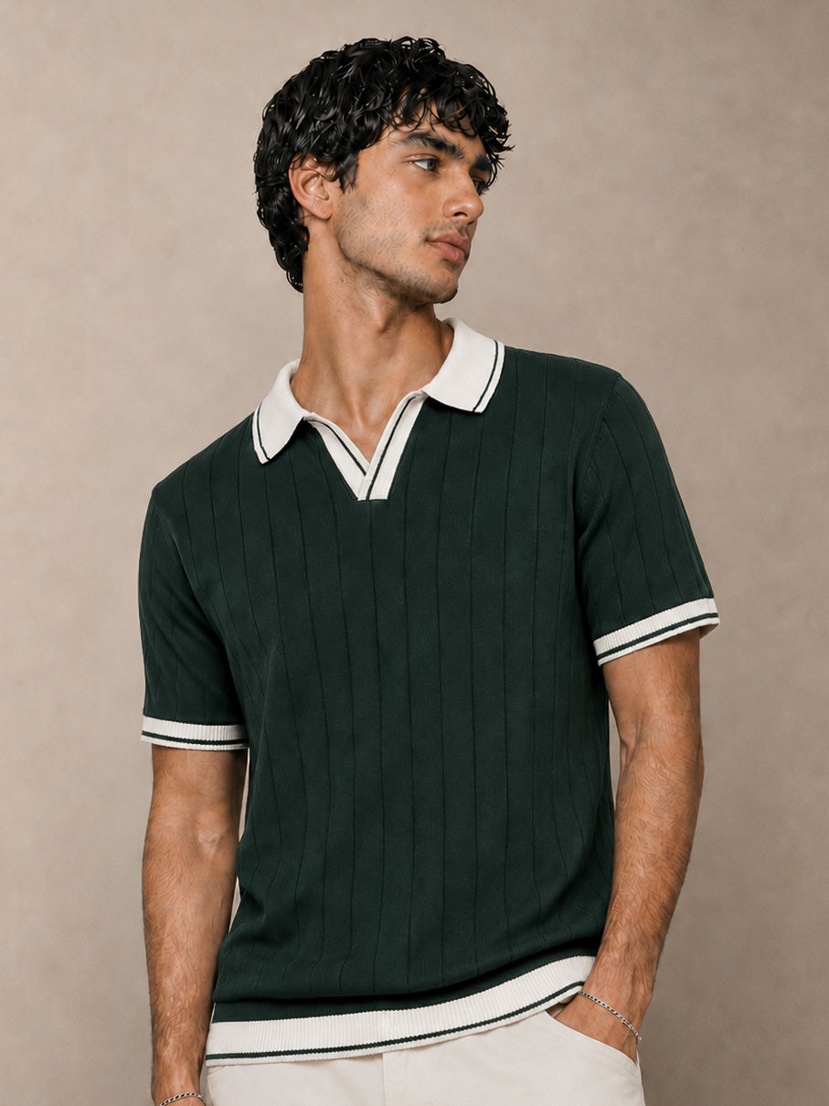 Green Rib Knit Polo