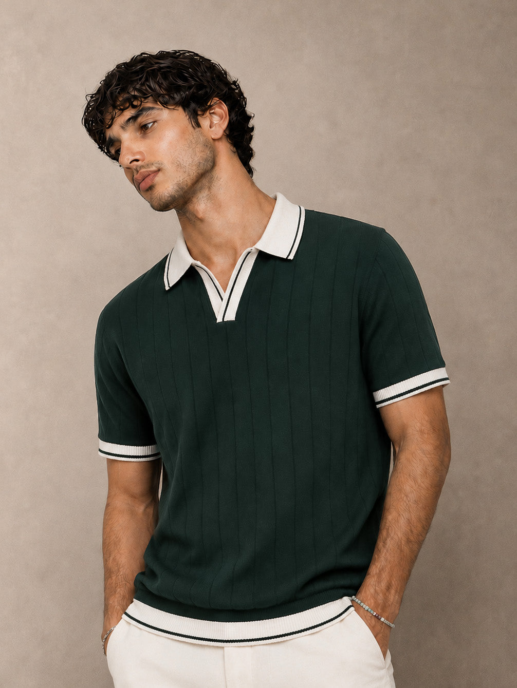 Green Rib Knit Polo