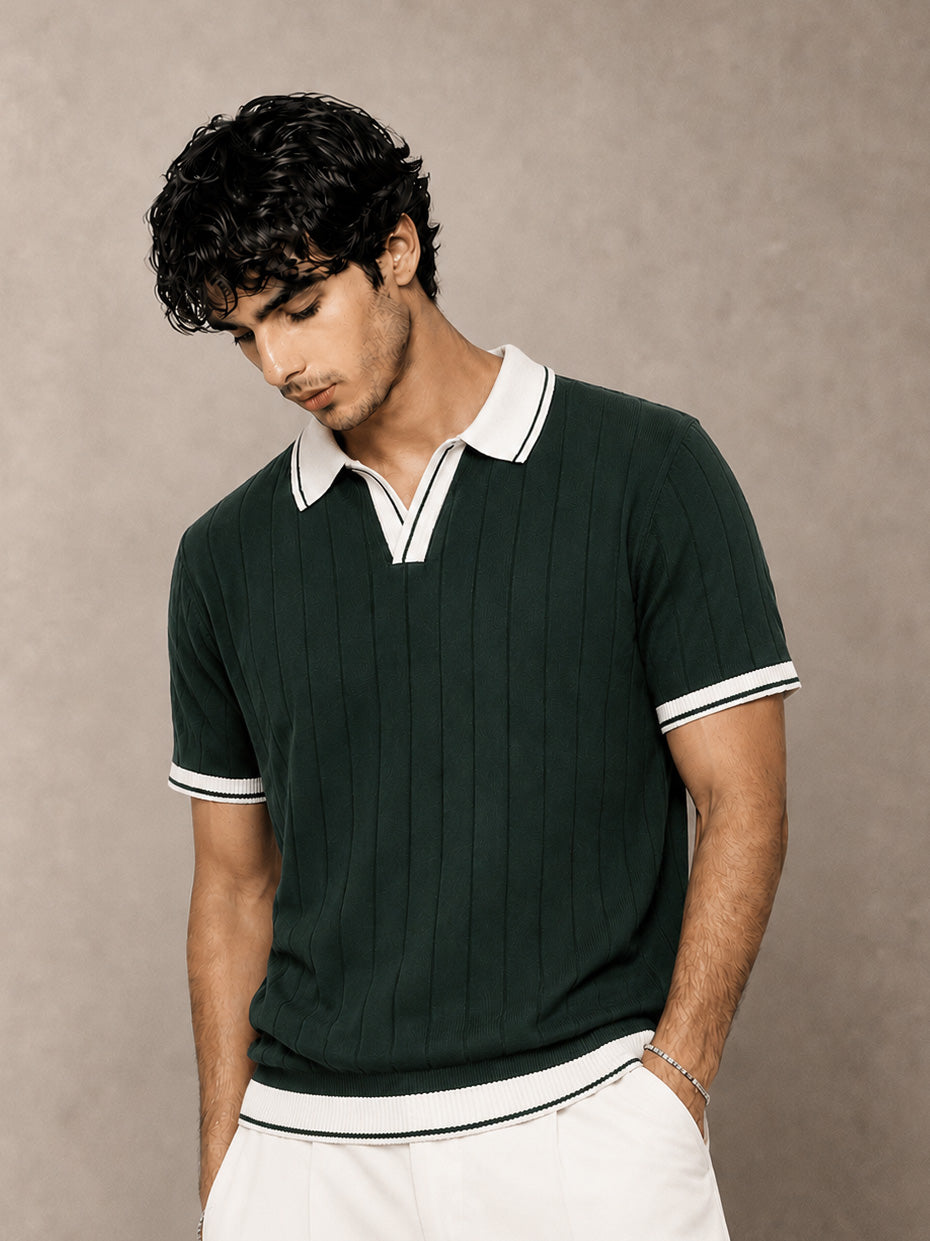 Green Rib Knit Polo