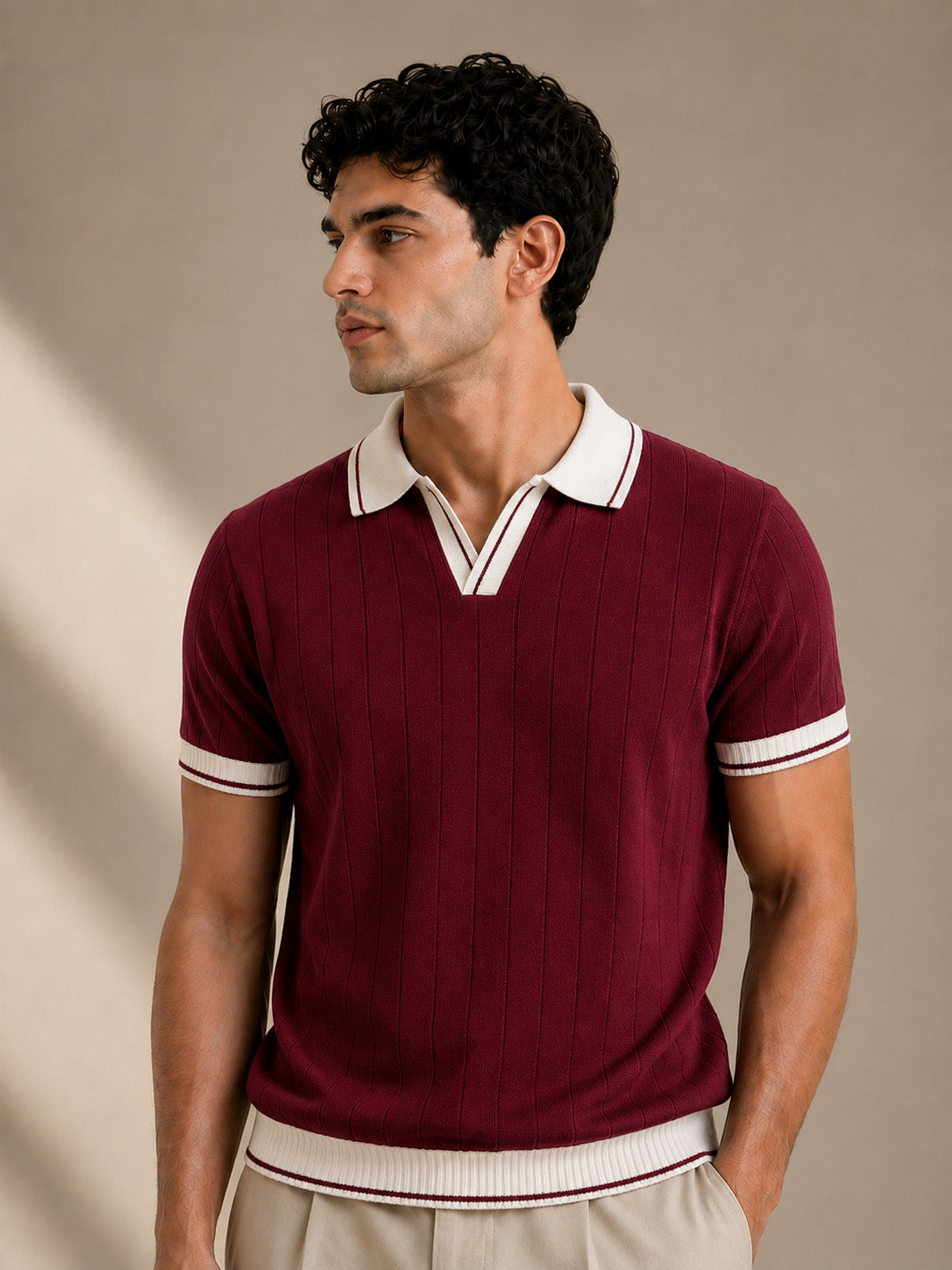 Maroon Rib Knit Polo