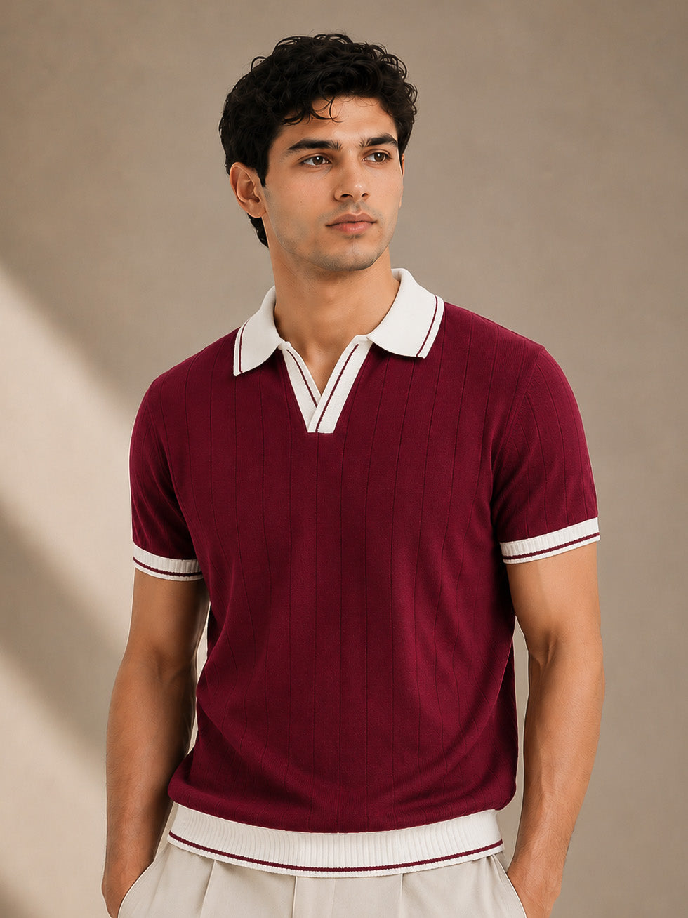 Maroon Rib Knit Polo