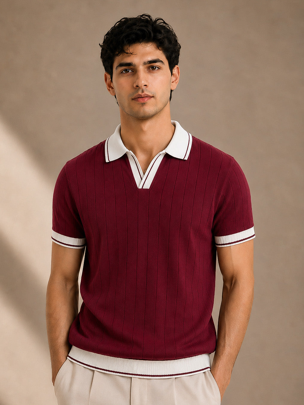 Maroon Rib Knit Polo