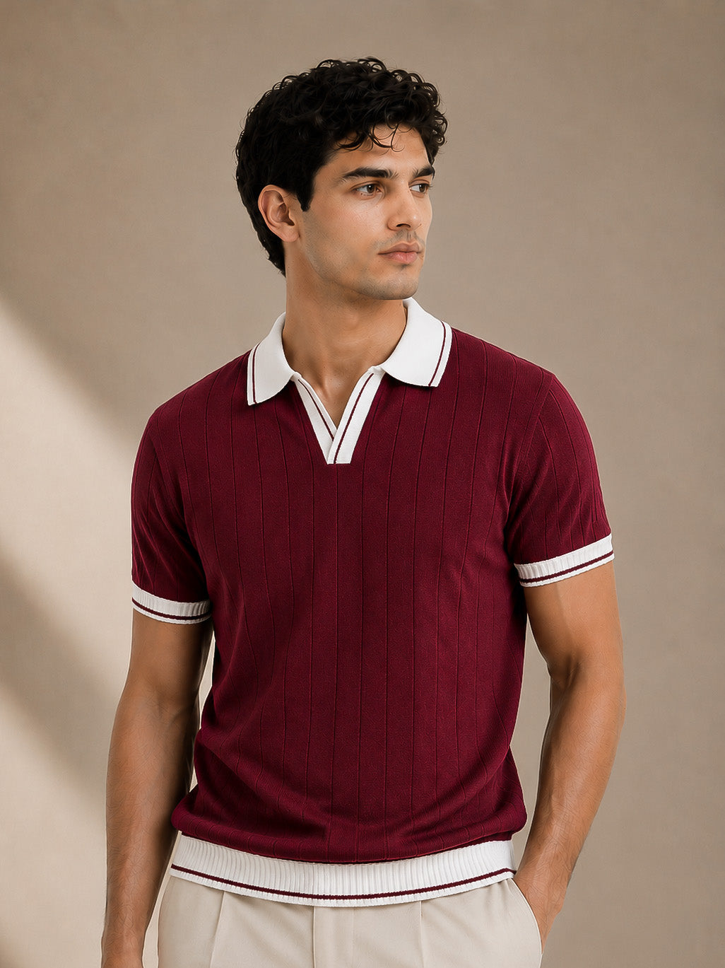 Maroon Rib Knit Polo